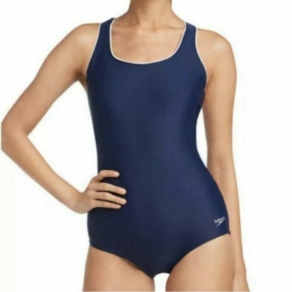 NEW* Speedo Navy With White Trim Racerback One Piece XXL - Picture 1 of 9